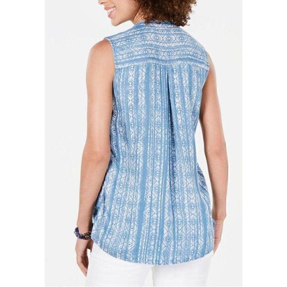 Style‎ & Co Shirt Top Large Blue White Relaxed - Picture 9 of 10